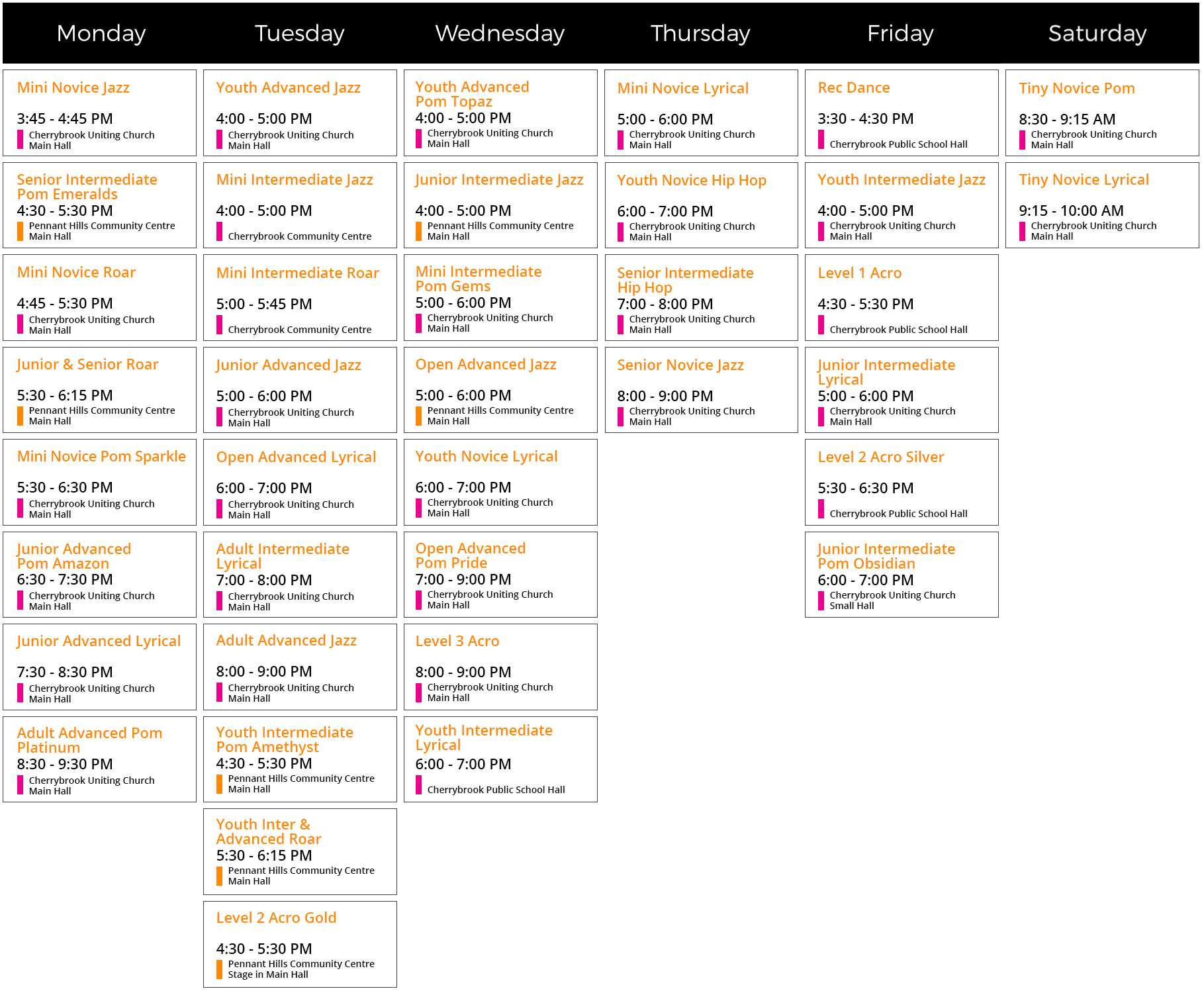 Titan Athletics Timetable